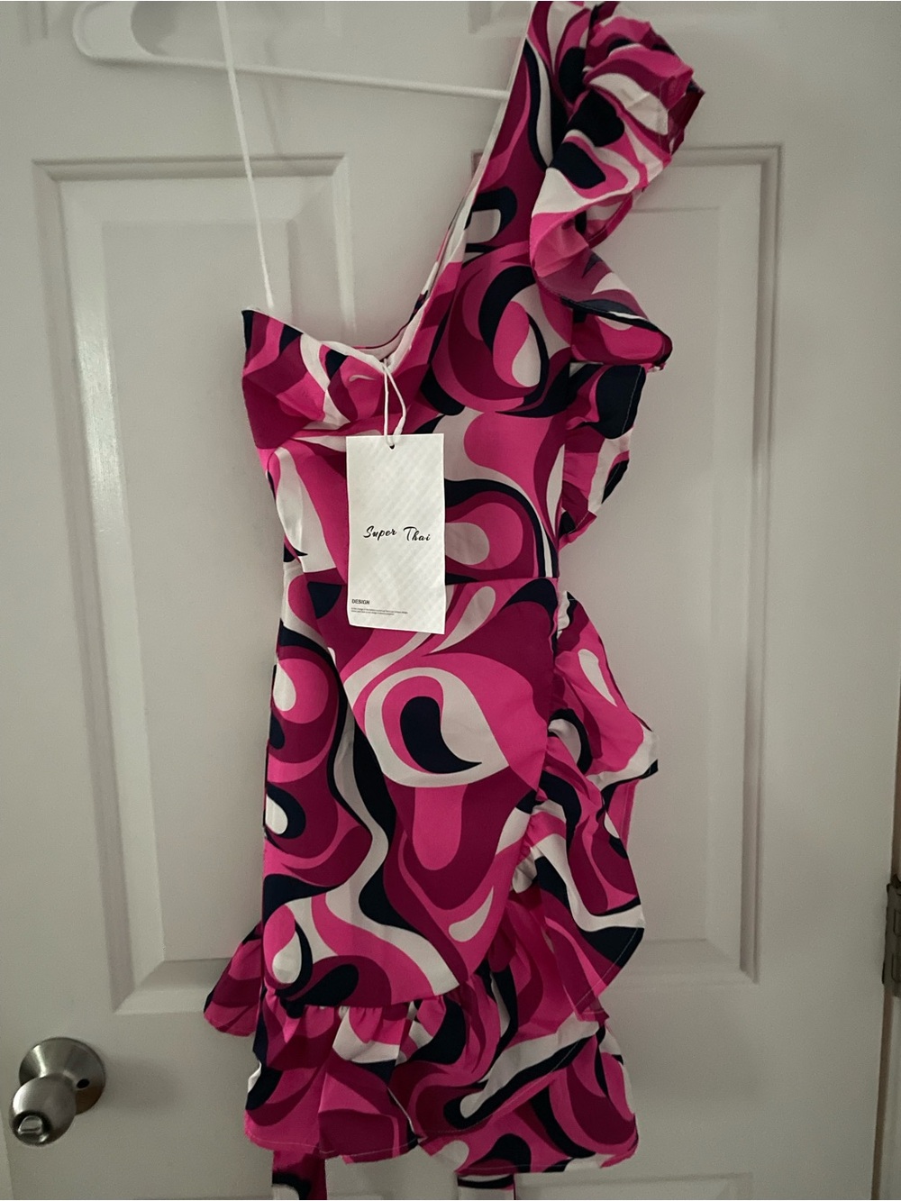 One-Shoulder Pink Patterned One-Piece